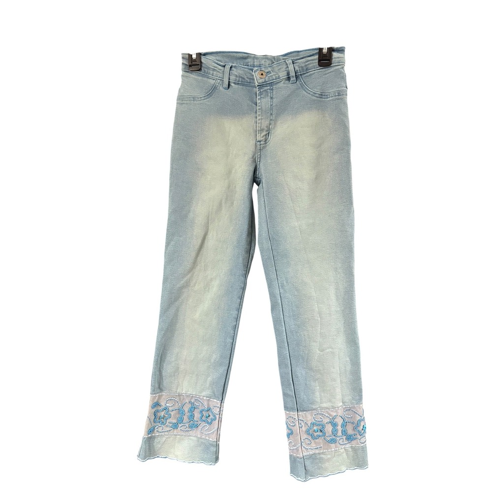 Laço que Faço Light Wash Beaded Floral Embroidered Straight Leg Jeans Size 42